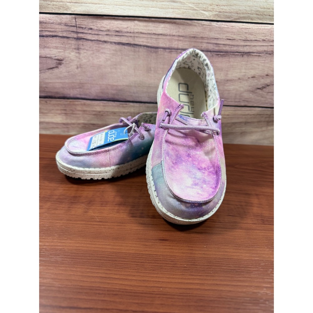 Hey Dude Wendy Youth Unicorn Dreamer Purple Tie Dye Slip On Loafers Size 3 4